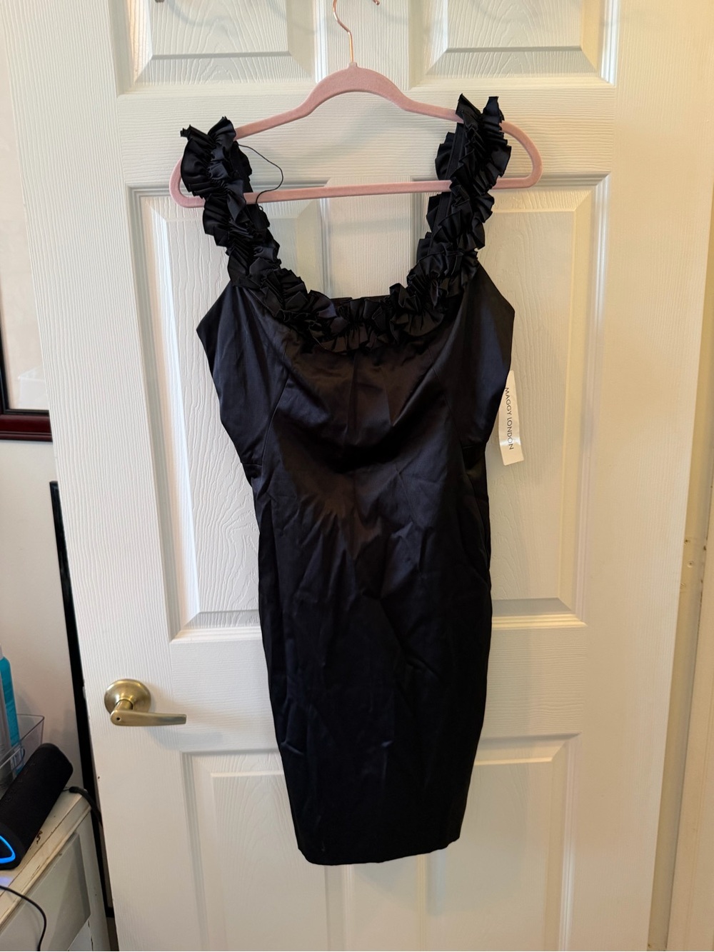 Maggy London Black Mini Dress with Ruffled Straps